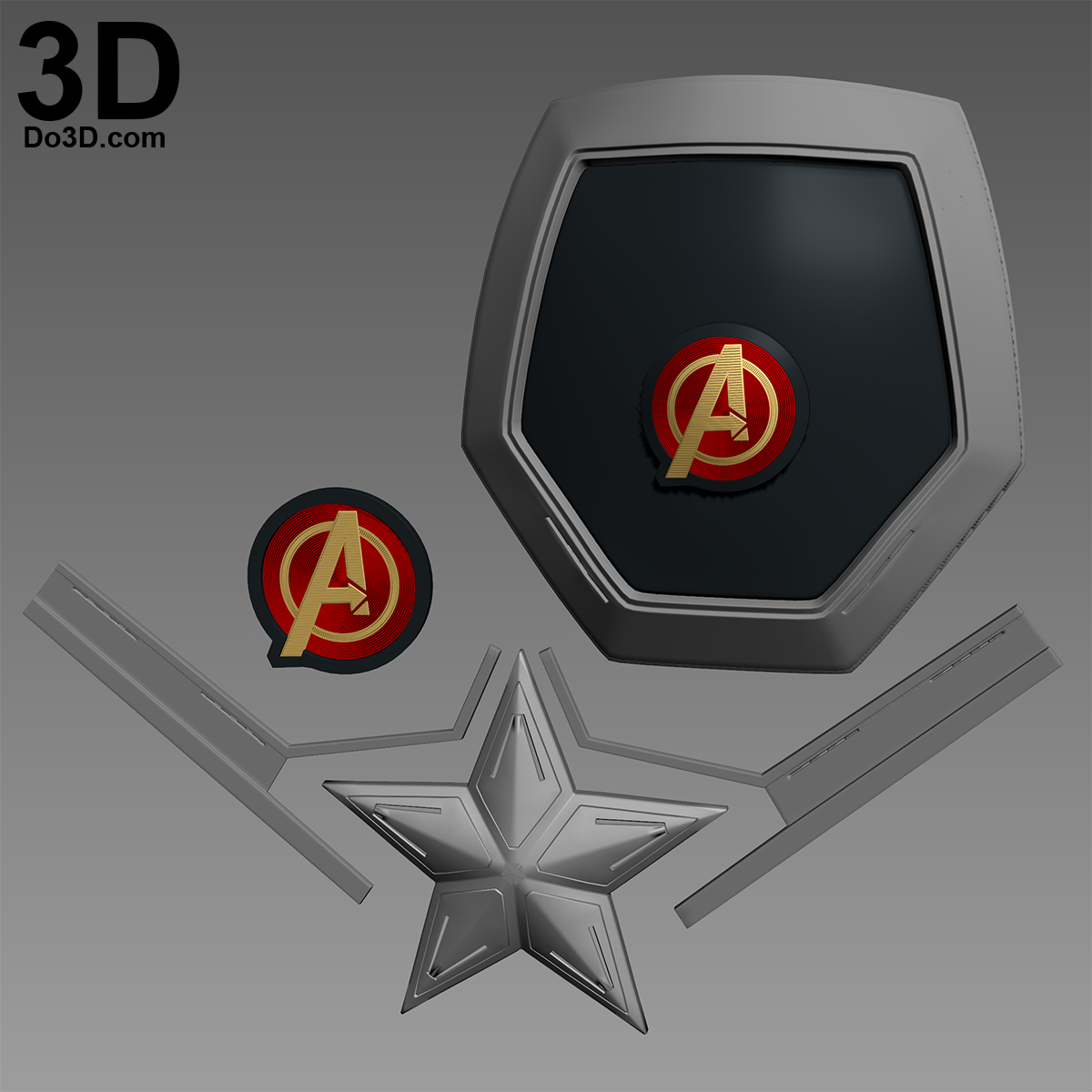 3D Printable Model: Shoulder Armor, Chest Star Piece And Avengers Logo  Emblem from Captain America Civil War| Print File Format: STL – Do3D  Portfolio