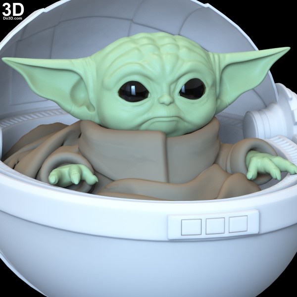 3D Printable Model: Baby Yoda in a ride (egg basket) from Mandalorian